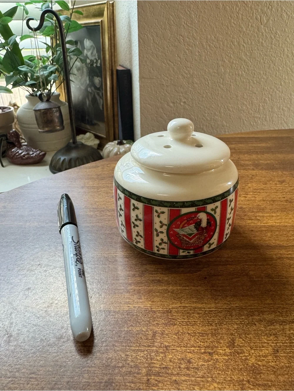 Vintage Goose Red and White Holiday Ceramic Sugar Jar Christmas